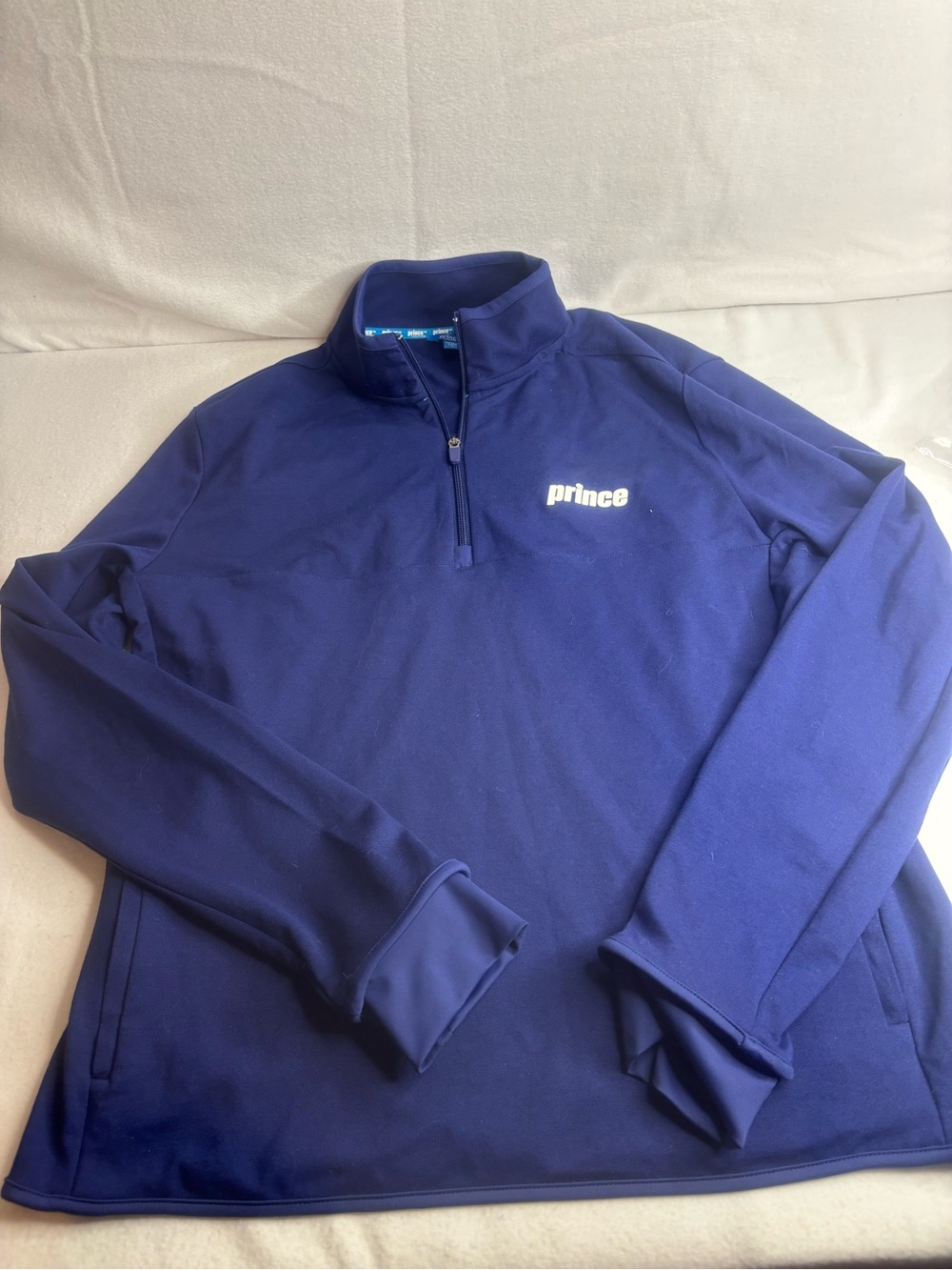 Prince Men's Quarter-Zip Sweater in Deep Blue with White Logo